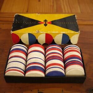Lot of 99 Vintage Mid Century Dennison 1950s Wooden Poker Gambling Playing Chips